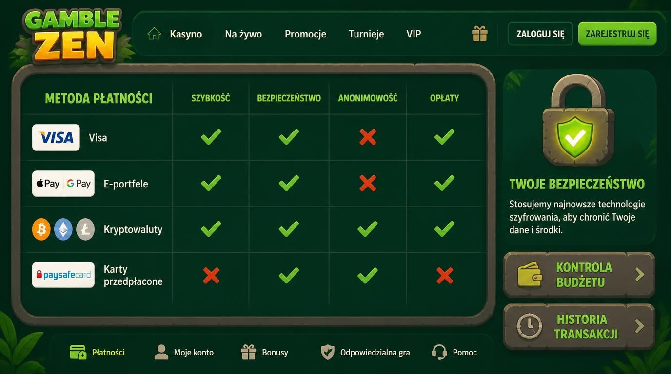 zielone ✔ czerwone ✘ przy metodach płatności